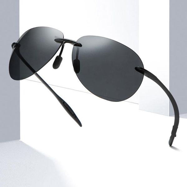 

2020 rimless brown grey tr90 polarized sunglasses men ultra-light men's polarized driver driving fishing sunglasses, White;black