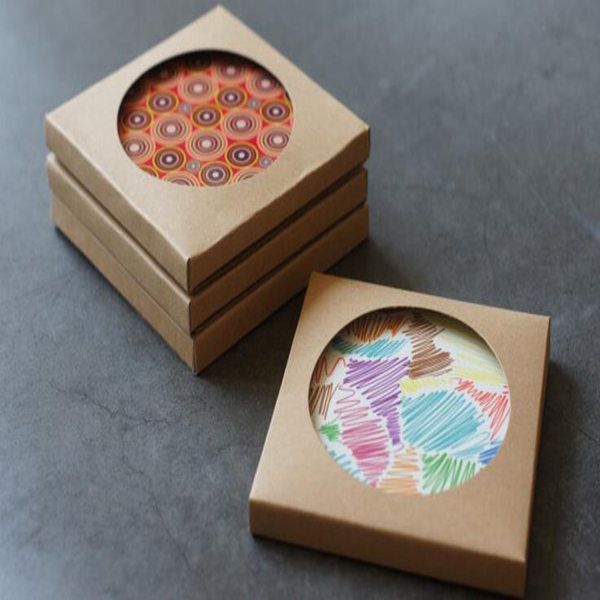 

ceramic coaster kraft paper box environmentally friendly diy window packaging box