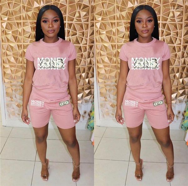 

female tracksuits casual womens clothing women two piece shorts sets with money printed slim, Gray