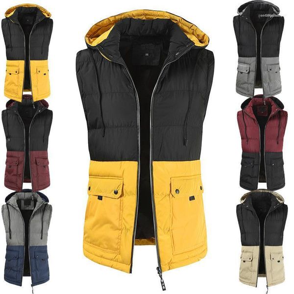 

designer casual vests stand collar hat detachable sleeveless solid color homme clothing fashion casual apparel mens autumn, Black;white