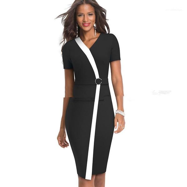 

fashion office lady dresses designer womens zipper bodycon dresses slim v neck pencil dresses summer panelled, Black;gray