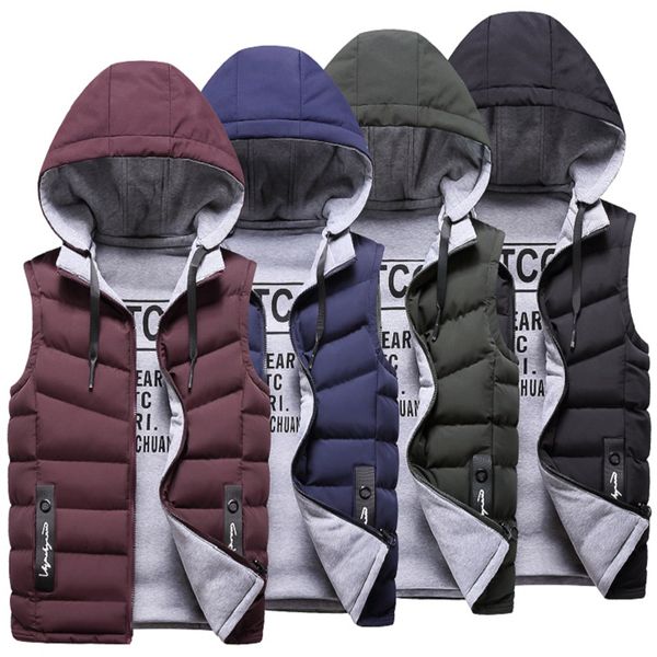 

mens winter vest down vest men casual waistcoat sleeveless jackets men hooded worn on both sides hat detachable new 4xl, Black;white