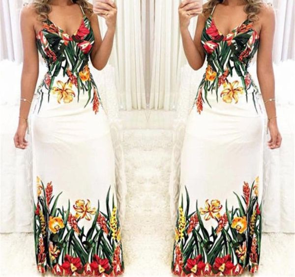 

summer women boho floral printed dresses arrival ladies sleeveless party evening long maxi dress suspenders v-neck003, Black;gray