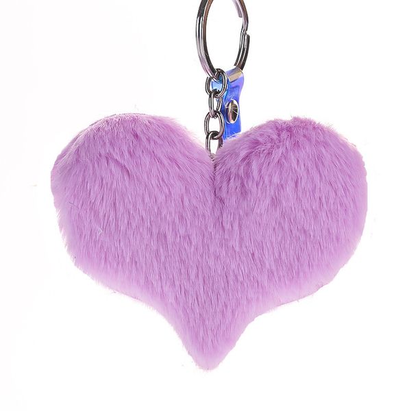 

heart keychains women's pom poms faux rabbit fur key chains girl bag hang car pendant plush couple key ring new, Silver