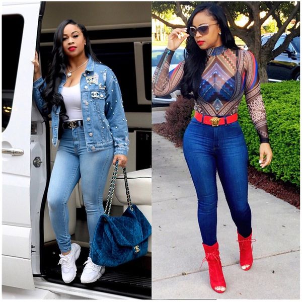 

women's jeans boilen heng xin est arrivals fashion women lady denim skinny pants high waist stretch slim pencil 2021, Blue