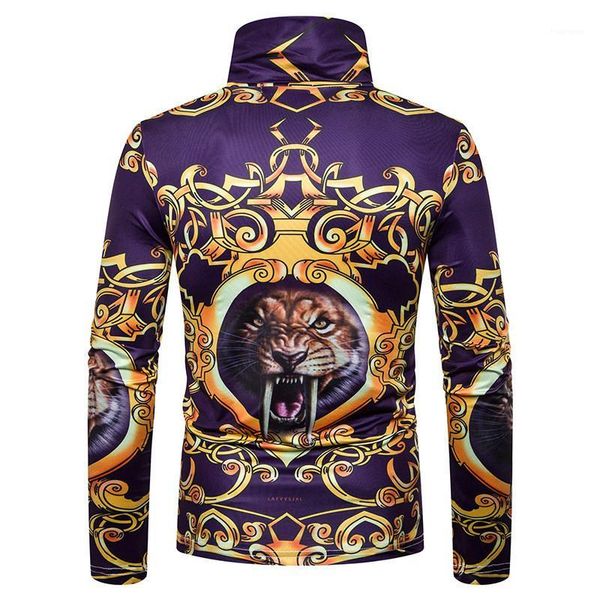 

casual long sleeve pollover clothing high collar spring autumn tshirts fashion tiger printed mens designer tshirts, White;black