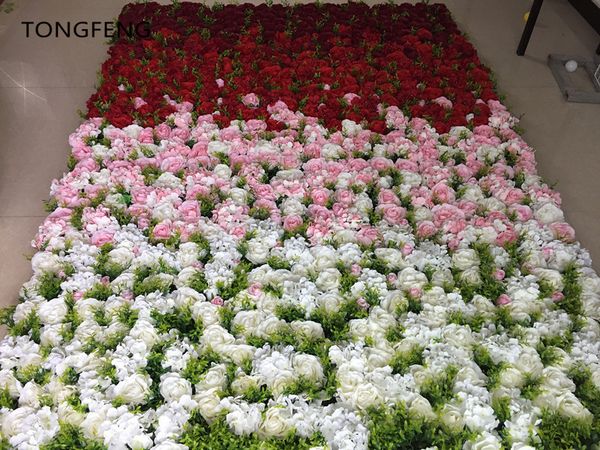 

tongfeng mixcolor wedding 3d gradient discolortion flower wall artificial silk rose wedding backdrop decoration flower runner