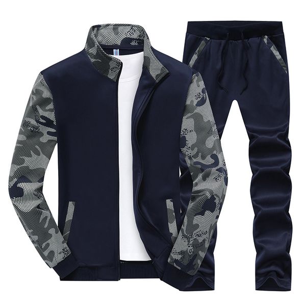 

spring and autumn mens panel sports hoodie casual stand collar camouflage sleeves mens suit cardigan long sleeve, Gray