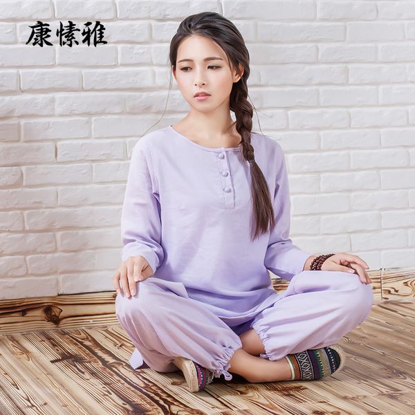 

spring women yoga tai chi meditation suit linen quickly dry sweatshirt loose pant jogger fitness kungfu outfit martial arts set, White;red