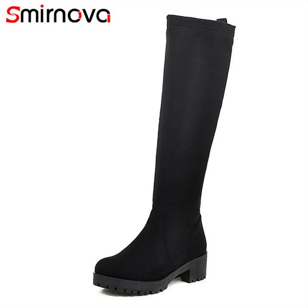 

smirnova 2020 winter autumn knee high boots round toe fashion women dress shoes black slip on ladies boots