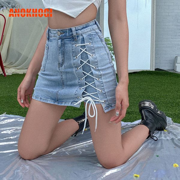 

women's jeans cross bandage women summer denim skirted shorts high waist fashion straps wt72, Blue
