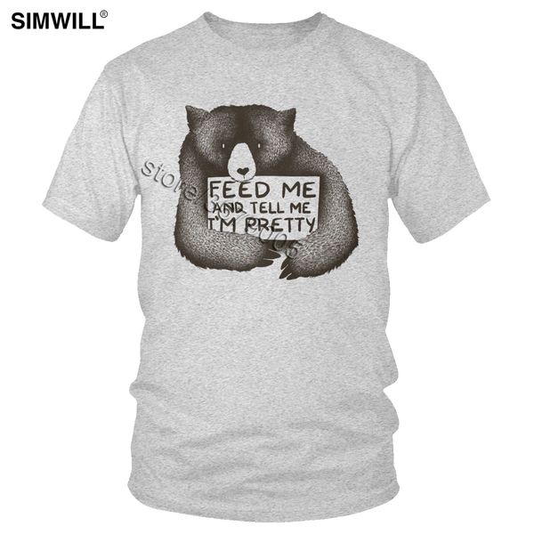 

feed me and tell me i'm pretty t-shirt men cute short sleeve cotton t shirt fashion russia wild bear tee slim fit streetwear top