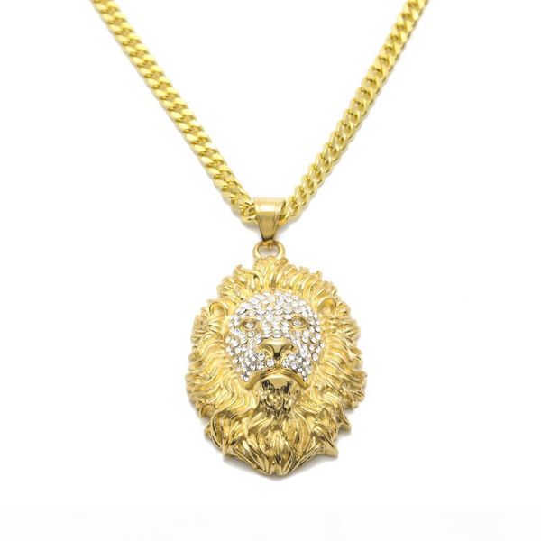 

animal king lion head ожерелье мужчины hiphop из нержавеющей стали rhinestone подвески шарм bling кристалл ожерелье золота способа rap ювели, Silver