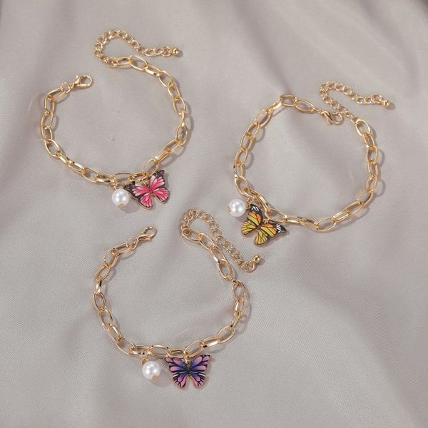 

exknl gold color butterfly bracelets women pendant wide geometric pearl chain bracelet for women 2020 punk street link girls, Golden;silver