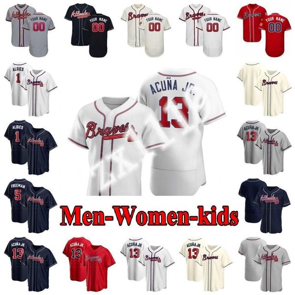 

2020 braves men women kids 13 ronald acuna jr jersey 5 freddie an 7 dansby swanson 24 deion sanders custom baseball jersey, Blue;black