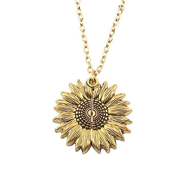 

sunflower double lettering necklace sun flower opening necklace alloy flower clavicle chain women jewelry, Silver