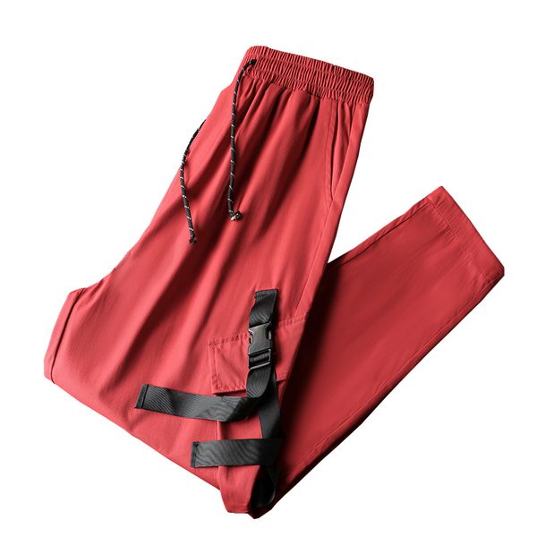 

men streetwear pants ribbons 2020 hip hop full length mens joggers side pocket sweatpants homme, Black