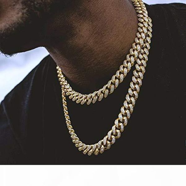 

12мм 14k позолоченный полного iced out циркон lab алмазного big dog майами mens кубинского choker ссылка цепь ожерелье, Silver