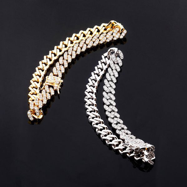 

9mm hip hop baguette anklet iced out cubic zircon miami curb cuban link chain feet leg jewelry gold silver color for wonem girl t200824, Red;blue