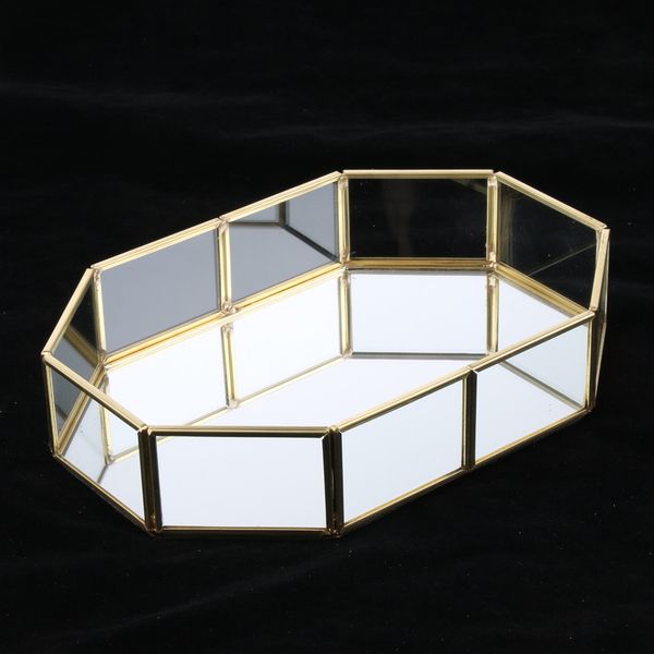 

fashion brass glass jewelry display tray cosmetic organizer storage box dessert plate decorative tray mx200810, Black;white