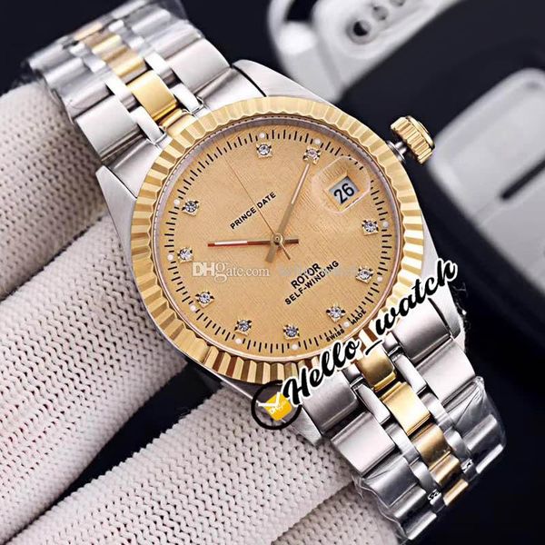 

luxury new prince 36mm 76213-62483 gold dial miyota 8215 automatic mens watch two tone yellow gold bracelet sapphire watches hello_watch, Slivery;brown