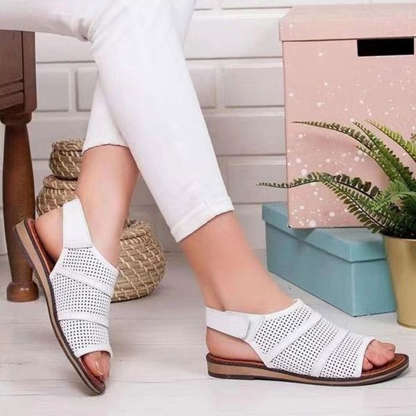 

women breathable mesh flat sandals wear-resistant non-slip soles pu leather open toe summer daily beach sandals, Black