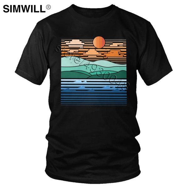 

male the forest ocean t-shirt unique mountain sunset t shirts short sleeves pure cotton print tees round neck trend clothes