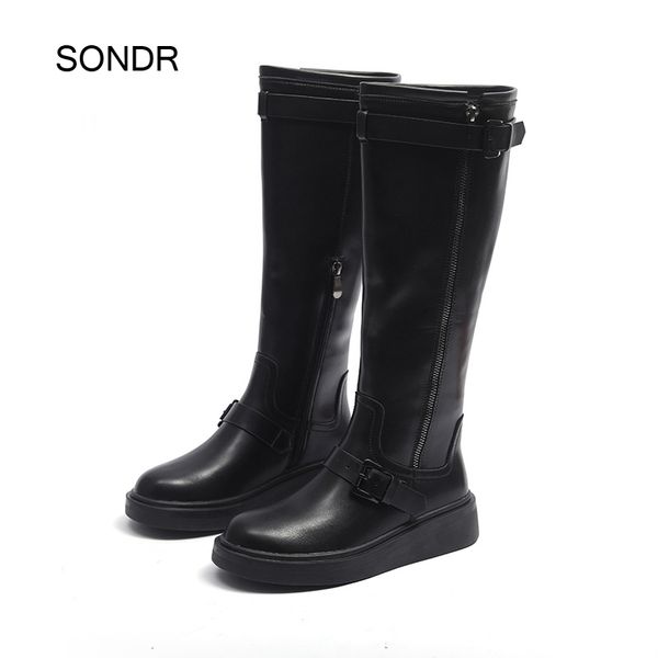 

boots 2021 shoes women high british style fashion brand ladies chunky footware female botas mujer long over the knee, Black