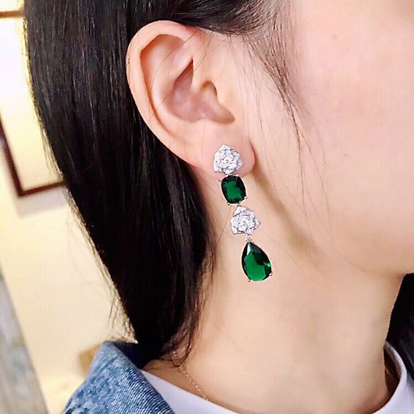 

fashion romantic camellia earring exquisite cz zircon diamond rose flower earring natural green gem-stone crystal earring silver 925 jewelry
