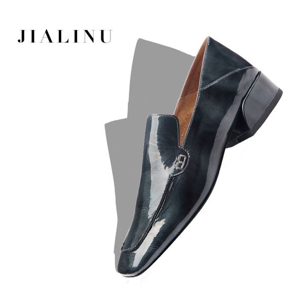 

2020 new low heels square heels square toe loafers women shoes patent leather casual ladies shoes designer women, Black