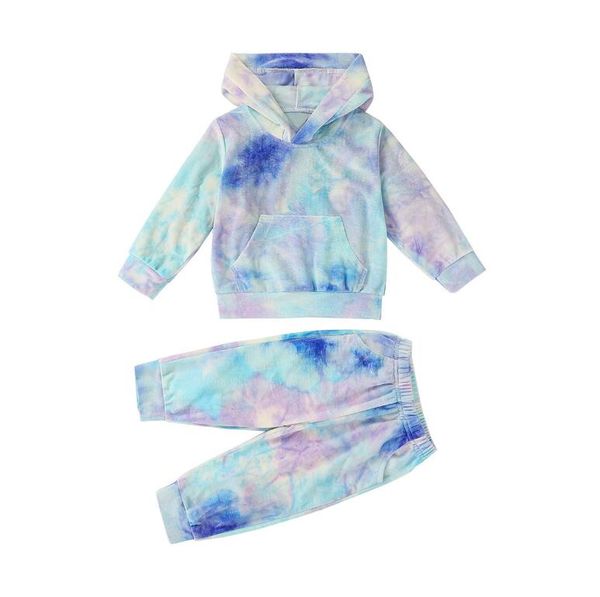 

ins new autumn and winter children's long sleeve suit tie dyed hoodie two piece children's suit, White