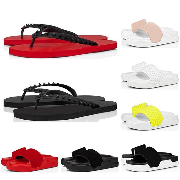 

red bottom leather slippers slides flip flops sandals men women fashion slides triple black white pink spikes summer mens outdoor sandals