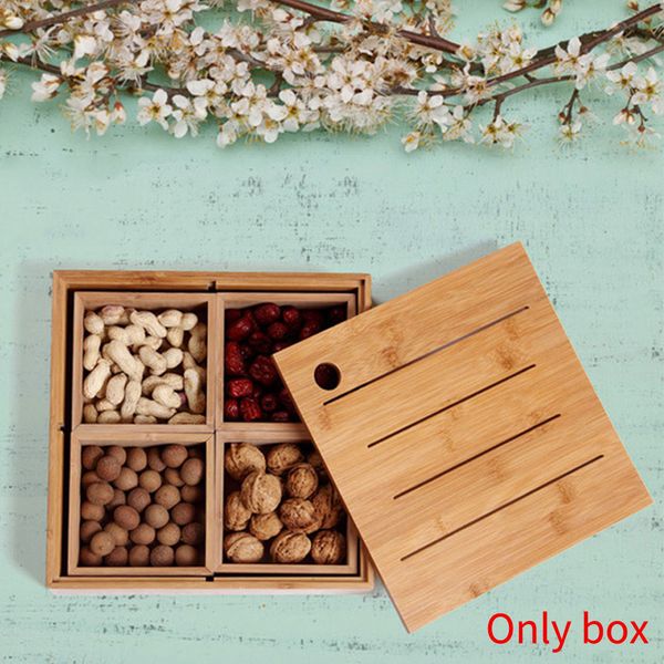 

4 grid multifunctional tray storage candy box dried fruit natural bamboo snacks