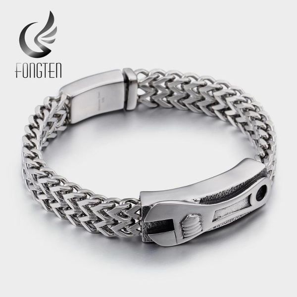 

Fongten Retro Tools Wrench Bracelet Men Stainless Steel Cuff Mesh Chain Bangles Motorcycle Bracelets Men Jewelry