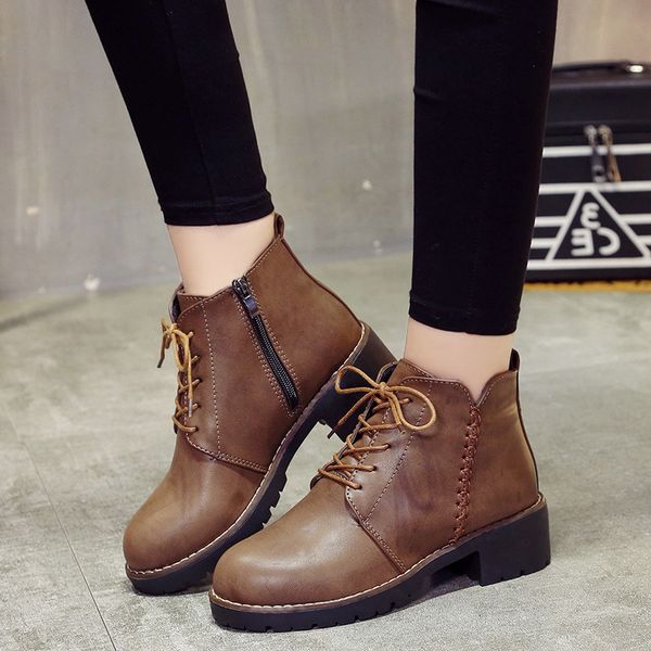 

ankle new boots for women shoes woman solid leather boots women platform winter lace up plus size black botas mujer