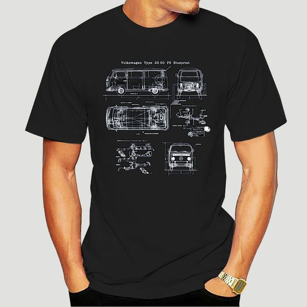 

type 23-50 bus v dub classic car blueprint t shirt-3385a