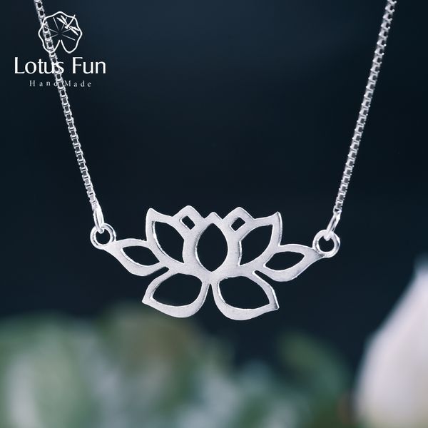 

lotus fun real 925 sterling silver handmade fine jewelry hollow out lotus necklace with pendant acessorios for women collier