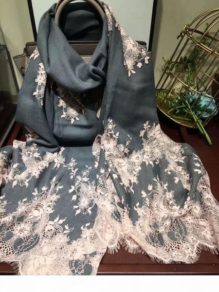 

luxury scarves beautiful brand designer cashmere muffler 230*70cm long scarfs and shawls wraps pashmina lady's thick scarf female lace, Blue;gray