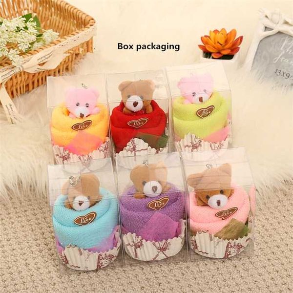 

10sets cartoon towels mini bear cup cake box pack 30x30cm microfiber fabric hand towels face washing towel party wedding gifts