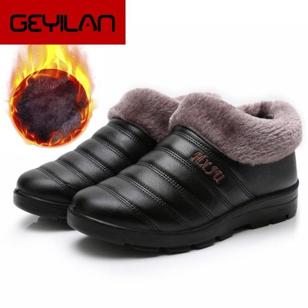 

waterproof men boots autumn winter ankle boots warm footwear plush shoes men non-slip elderly shoes, Black