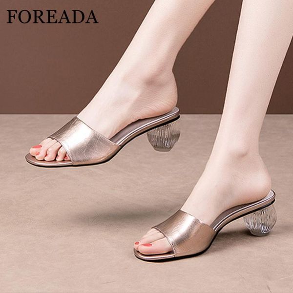 

foreada women shoes slippers natural genuine leather slides crystal strange style high heel sandals fashion open toe lady shoes, Black