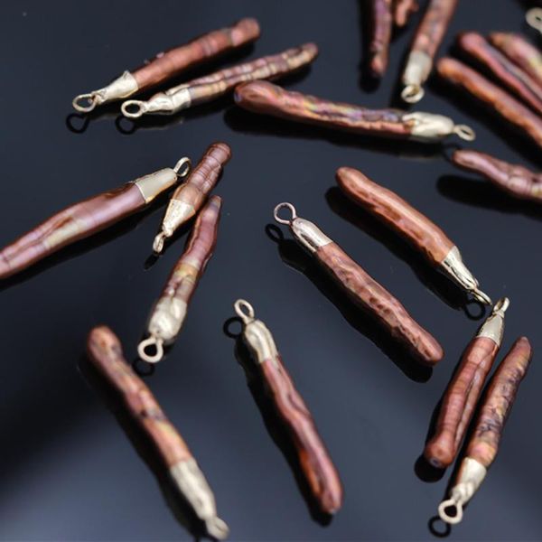 

natural freshwater pearl pendant needle shape gules making jewelry, bracelets, necklaces and other diy package sale 7x22-8x35mm, Bronze;silver