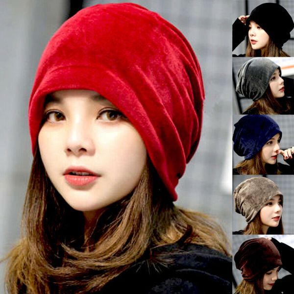 

beanie hat winter warm women ladies solid cap slouchy skull ski hats, Blue;gray