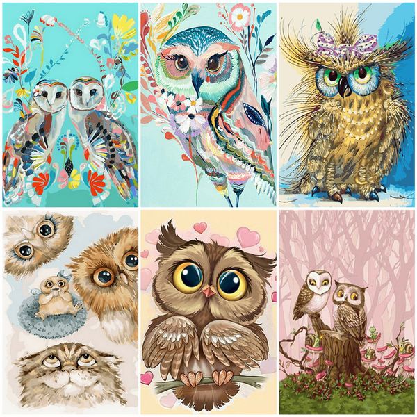 

azqsd diy paint by number canvas painting kits owl handpainted gift unframe pictures by numbers animal home decoration