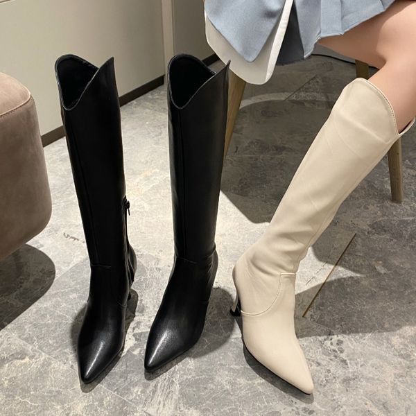 

shoes lady boots boots-women thigh high heels high zipper ladies rubber 2020 pointy over-the-knee stiletto rome pu, Black