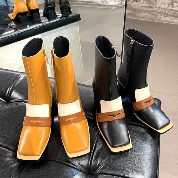 

bottes femme 2020 new winter shoes women's ankle boots genuine leather mixed color fashion motorcycle boots, Black