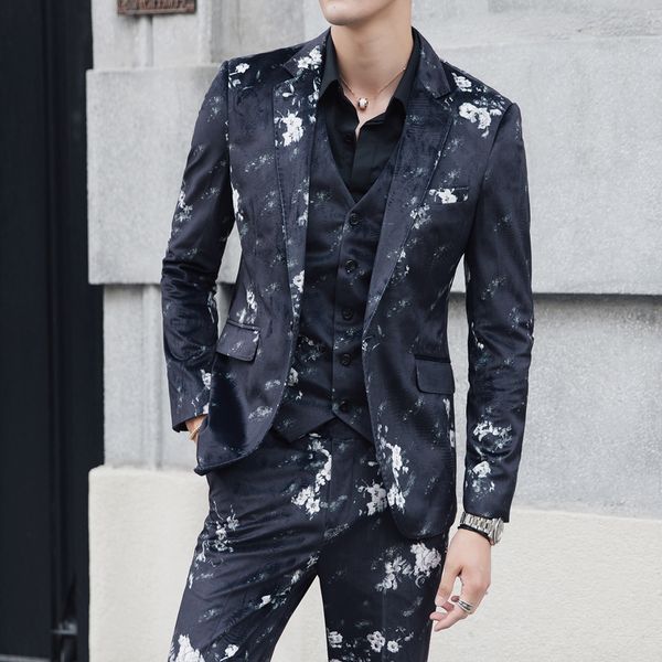 

floral printed suits men 2020 slim fit flowers mens suits designers 2020 fashion anzug social mens dress skinny suit men, White;black