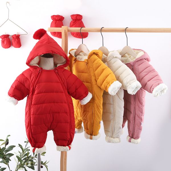 

winter baby jacket plus velvet girl rompers snow-proof down cotton baby boy romper newborn toddler jumpsuit clothes, Blue