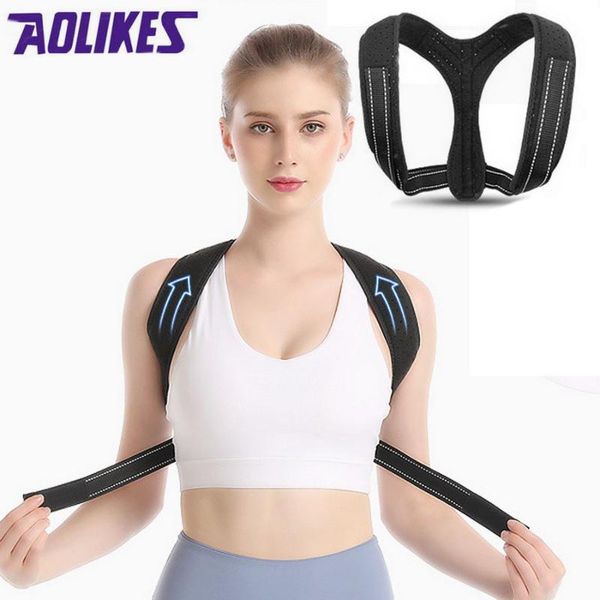 

aolikes back posture corrector protective band adjustable humpback orthosis straight back belt fix shoulder corset support, Black;blue