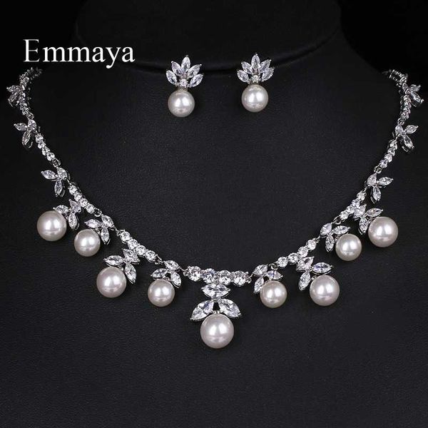 

emmaya light luxury jewelry set for women&girls white color earring and necklace zirconia and pearl noble dress-up in party, Silver